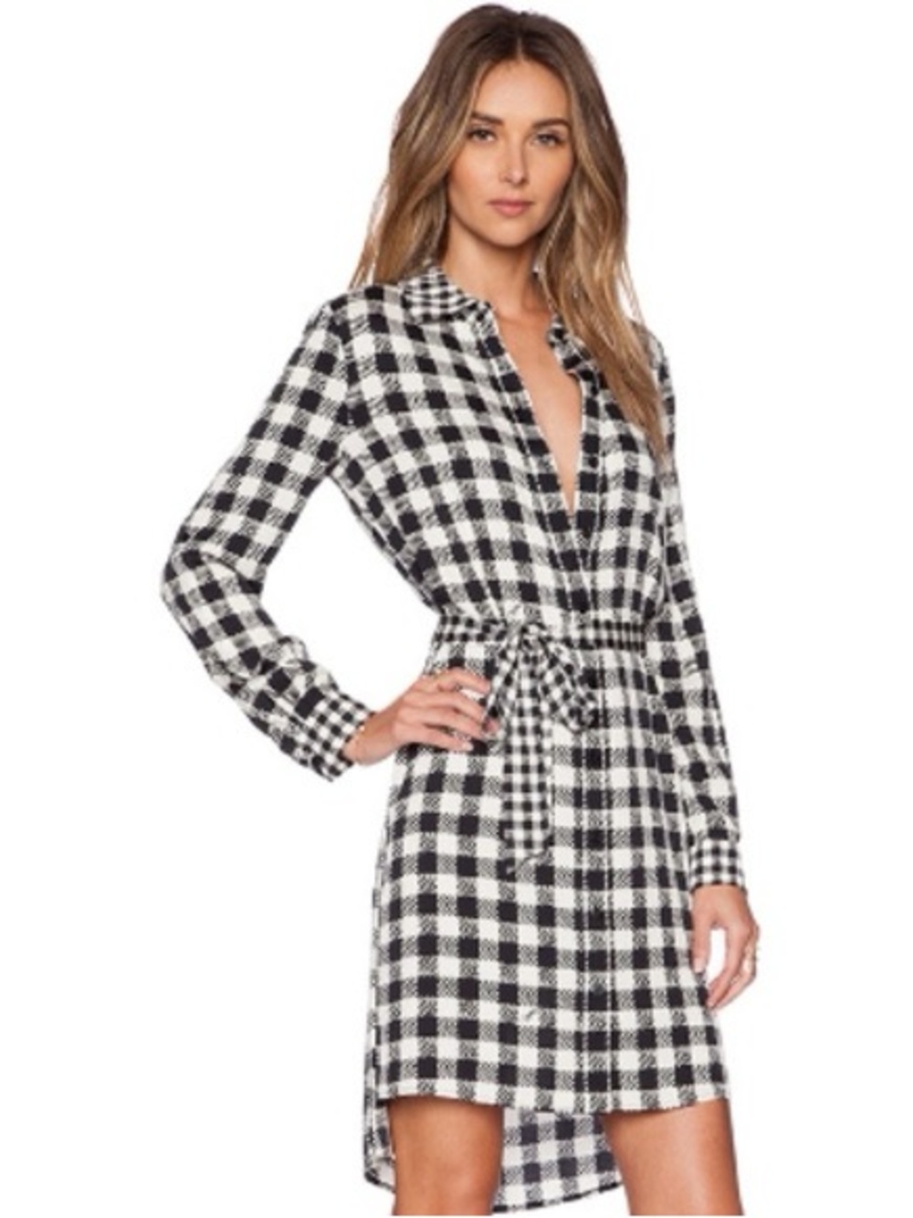 DVF Diane von Furstenberg Women's Prita Gingham Plaid Silk Shirt Dress size 4